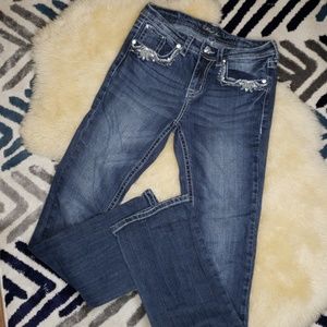 Real Jeans Distressed Dark wash Embellished Strait